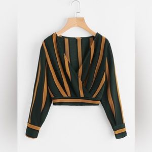 Zaful Striped Shirred Back Surplice Crop Top